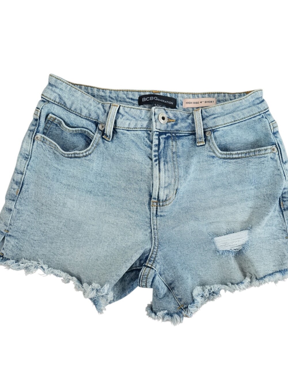 BCBGeneration Distressed Denim Shorts Women’s Size 3/26 Light Wash High Rise Y2K